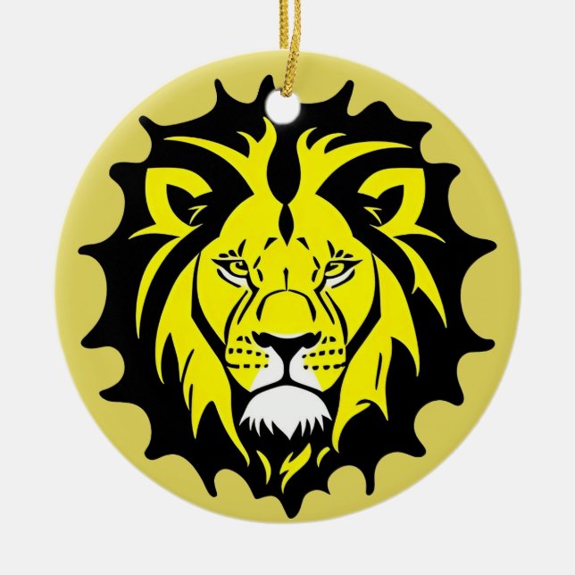 Bold Cartoon Lion Head Illustration Ceramic Tree Decoration (Front)
