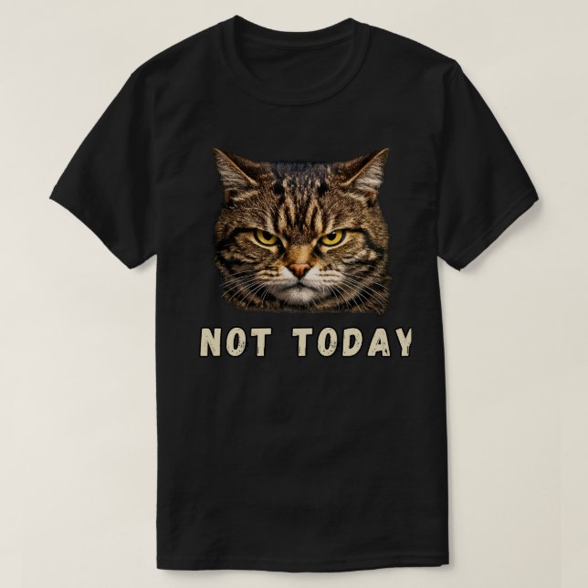 Bold Cat Attitude Not Today Minimal Design T-Shirt (Design Front)