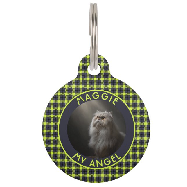 Bold Cat Gift Plaid Pattern Pet Tag (Front)
