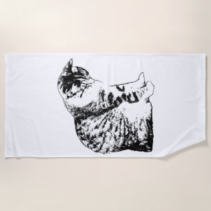 Bold Cat Outline for Autumn Retreats Beach Towel