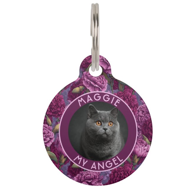 Bold Cat Owner Gift Carnations Pet Tag (Front)