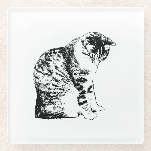 Bold Cat Sketch for Autumn Tables Glass Coaster (Front)