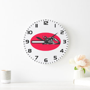 Bold Chainsaw Lumberjack Logging Tool Large Clock