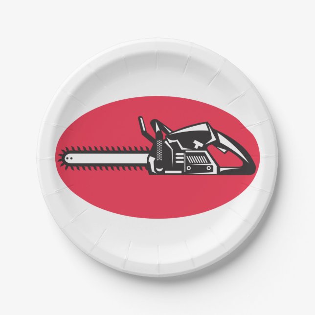 Bold Chainsaw Lumberjack Logging Tool Paper Plate (Front)