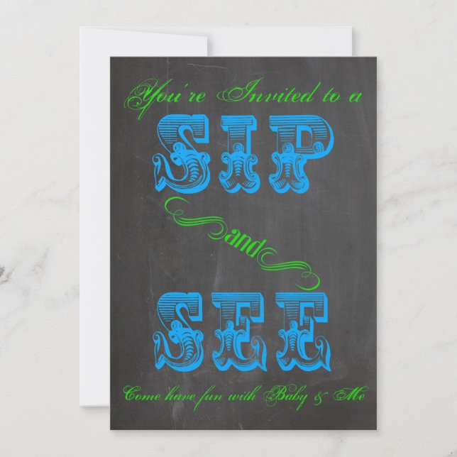 BOLD Chalkboard Sip and See Baby Shower Boy Invite (Front)