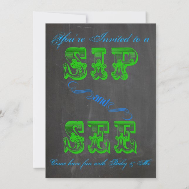 BOLD Chalkboard Sip & See Baby Shower Boy 2 Invite (Front)
