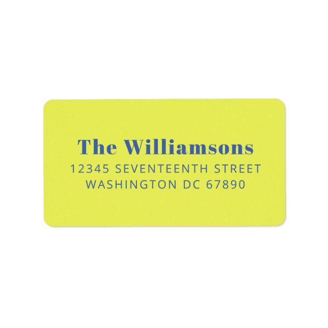 Bold Chartreuse Blue Typography Return Address Label (Front)