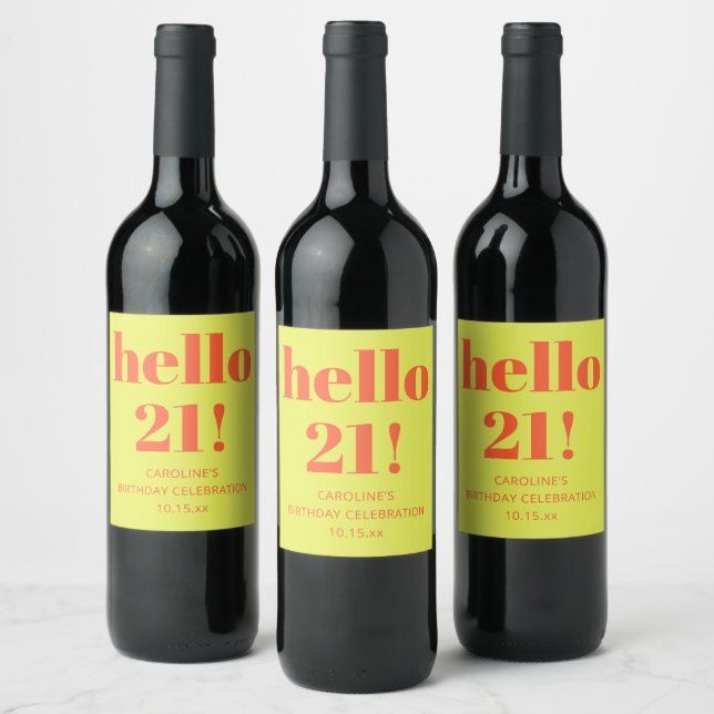 Bold Chartreuse Orange 21st Birthday Party Wine Label (Bottles)