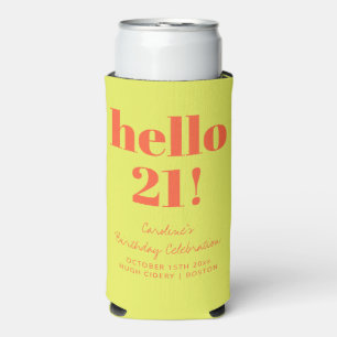 Bold Chartreuse Orange Modern 21st Birthday Custom Seltzer Can Cooler