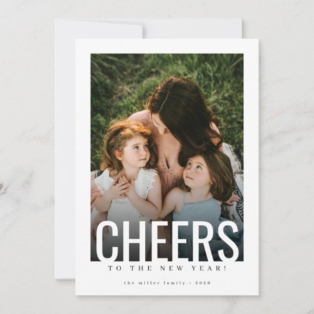 Bold Cheers New Year Photo Holiday Card (Front)