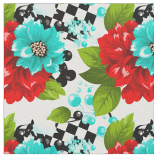 Bold Chequerboard Florals Fabric