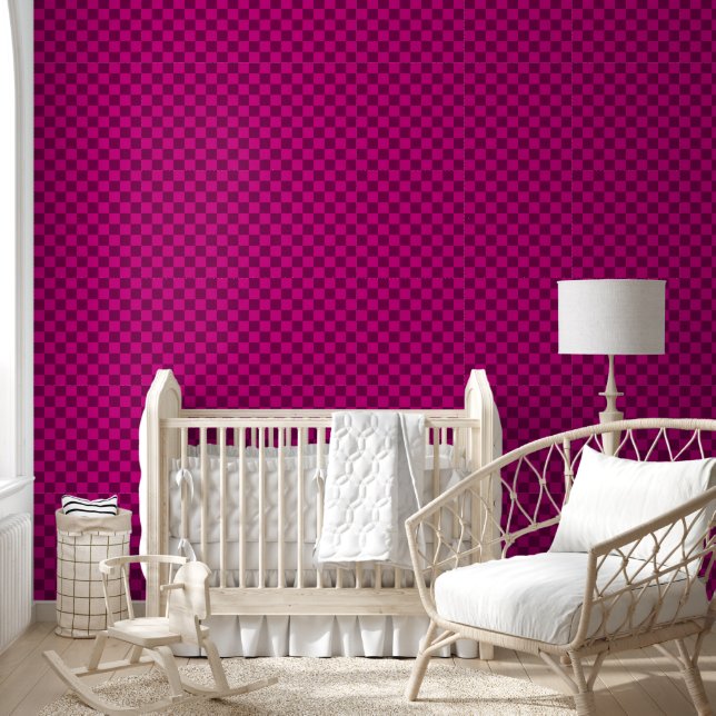 Bold Chequerboard Pattern with Magenta Square Wallpaper (Kids)