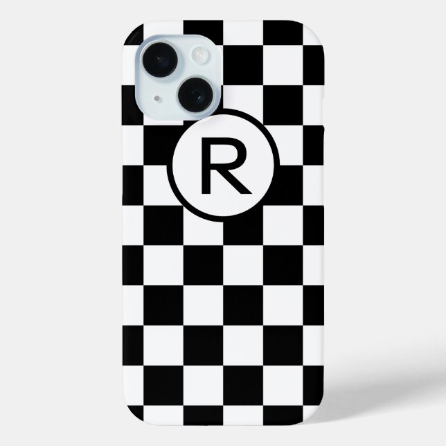 Bold Chequered Black and White with Monogram Case-Mate iPhone Case (Back)