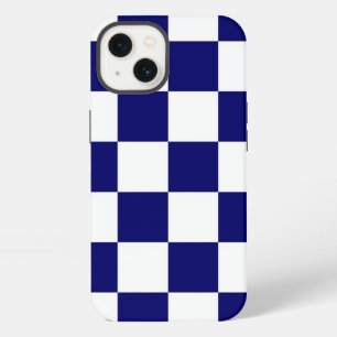 Bold Chequered Navy and White Pattern iPhone 13 Case