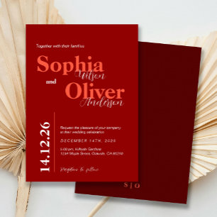 Bold Cherry Red Minimalist Wedding Invitation