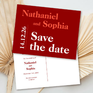 Bold Cherry Red Typography Save the Date Postcard