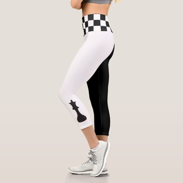 Bold Chess Queen Chess Board Yoga Capri Leggings (Left)