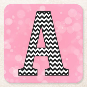 Bold Chevron Letter A on Bubblegum Pink Square Paper Coaster