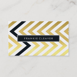 BOLD CHEVRON PATTERN trendy modern gold foil black Business Card