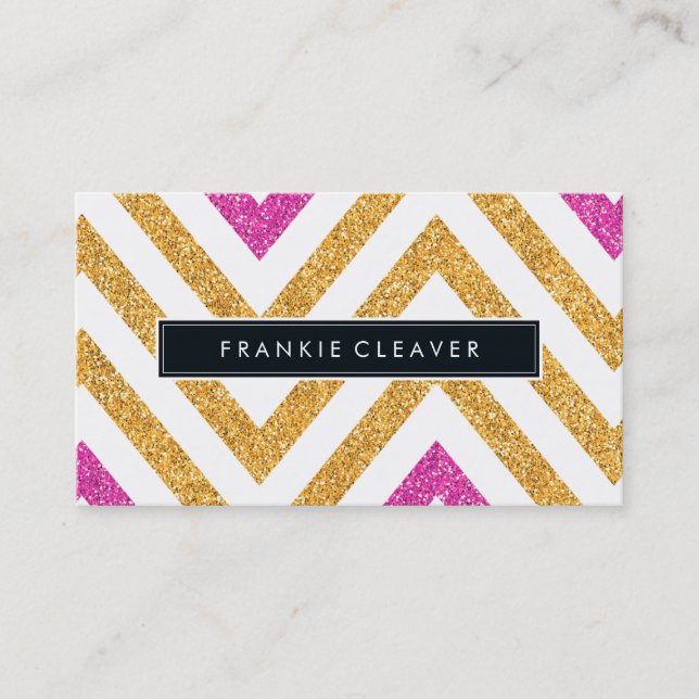BOLD CHEVRON PATTERN trendy modern gold glitter Business Card (Front)