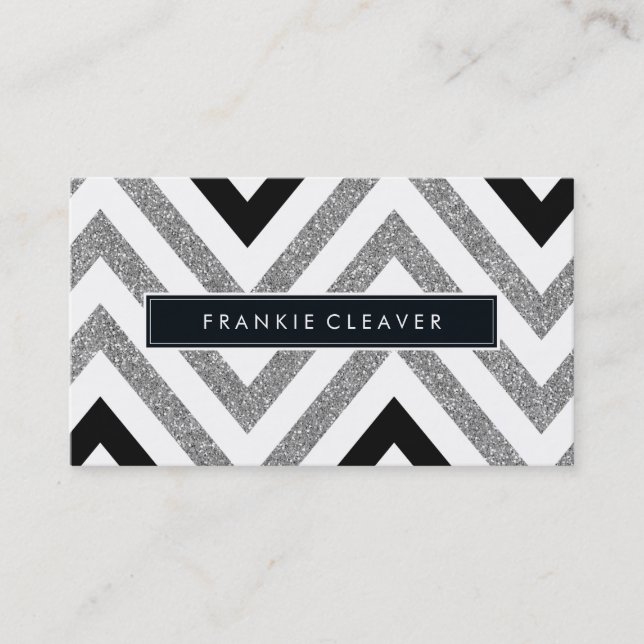 BOLD CHEVRON PATTERN trendy modern silver glitter Business Card (Front)