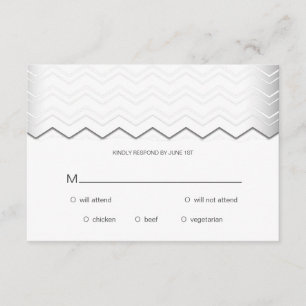 Bold Chevron Silver on White RSVP Card