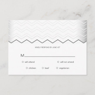 Bold Chevron Silver on White RSVP Card