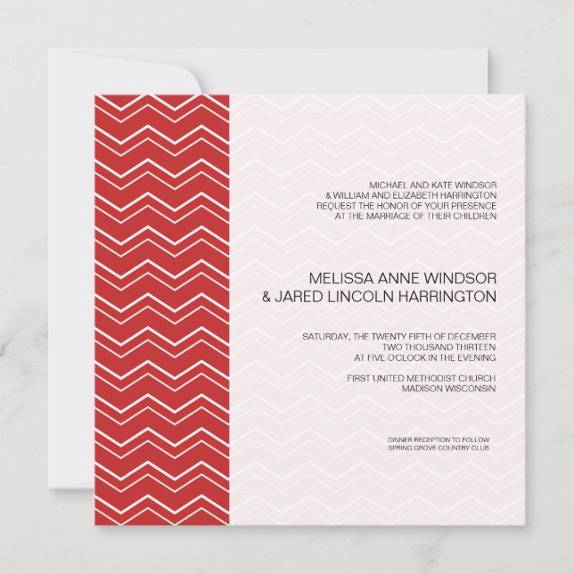 Bold Chevron Stripe Red  Modern Affordable Invitation (Front)