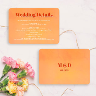 Bold Chic Orange Sunset Monogram Wedding Details Enclosure Card