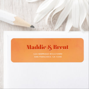Bold Chic Orange Watercolor Sunset Wedding Address