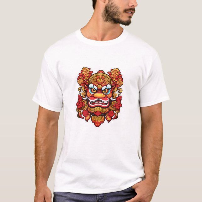 Bold Chinese Lion Dance Mask Art - Lunar New Year  T-Shirt (Front)