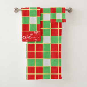 Bold Christmas Red & Green Plaid Believe Bath Towel Set
