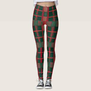 Bold Christmas Red Green Plaid Leggings
