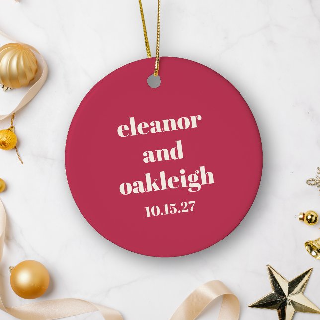 Bold Christmas Red Modern Names Wedding Favour Ceramic Tree Decoration (Creator Uploaded)