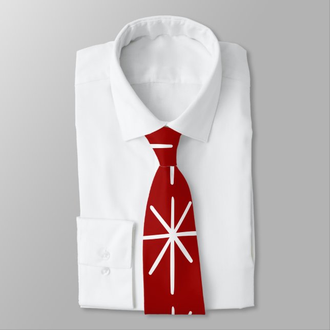 Bold Christmas Star MOD MidCentury Red Snowflake   Tie (Tied)