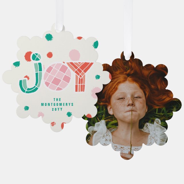 Bold Chunky Geometric Joy Colourful Dots Modern Tree Decoration Card (Front/Back)
