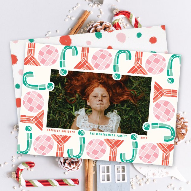 Bold Chunky Geometric Joy Colourful Modern Photo Holiday Card (Creator Uploaded)