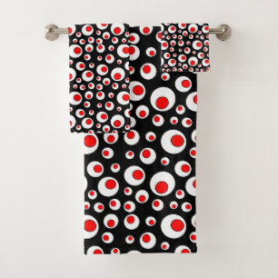 Bold Circular Geometric Abstract Circles on black Bath Towel Set