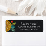 Bold Citrus & Pine | Winter Holiday<br><div class="desc">These stylish return address labels feature a hand drawn orange slice,  flower,  leaves,  and pine bough over a dark background. All artwork created exclusively by Orabella Prints - you won't find this design anywhere else! :)</div>
