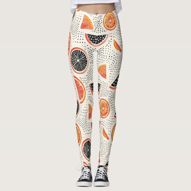 Bold Citrus Slice Stripes (1) Leggings (Front)