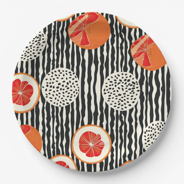 Bold Citrus Slice Stripes (1) Paper Plate (Front)