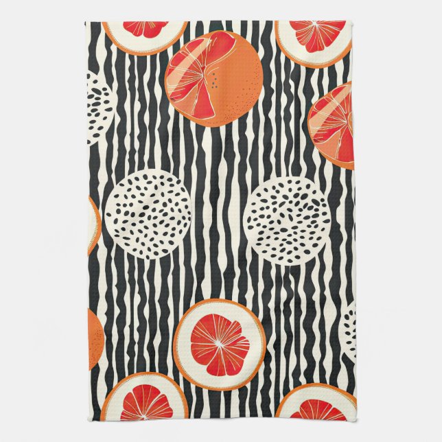 Bold Citrus Slice Stripes (1) Tea Towel (Vertical)