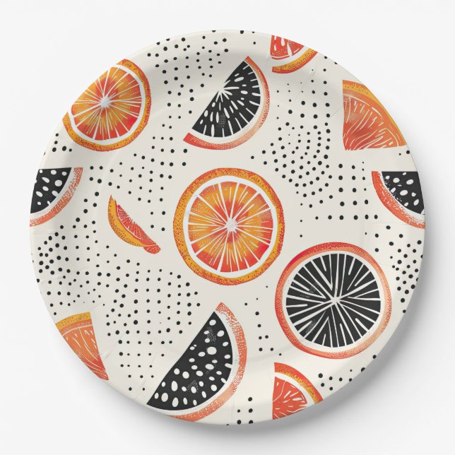 Bold Citrus Slice Stripes (2) Paper Plate (Front)