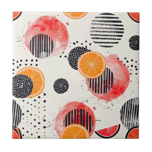 Bold Citrus Slice Stripes (6) Tile (Front)