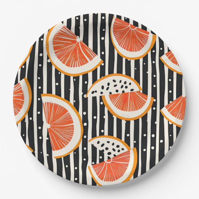 Bold Citrus Slice Stripes (8) Paper Plate (Front)