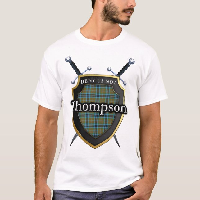 Bold Clan Thompson Tartan Scottish Shield T-Shirt (Front)
