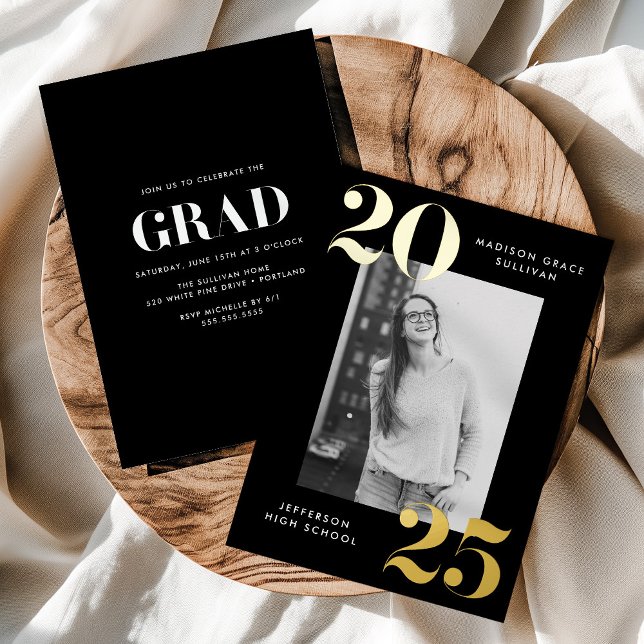 Bold Class of 2024 Black and Gold Photo Graduation (Creator Uploaded)