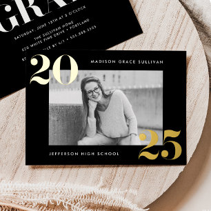 Bold Class of 2025 Black and Gold Photo Graduation