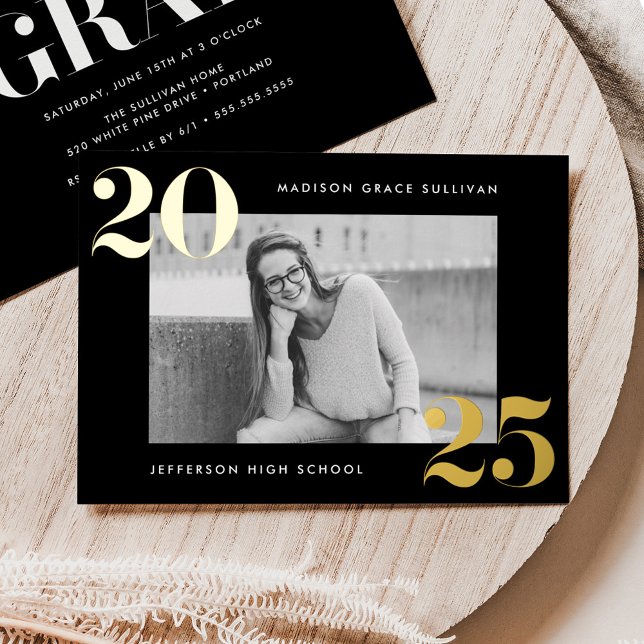 Bold Class of 2025 Black and Gold Photo Graduation (Creator Uploaded)