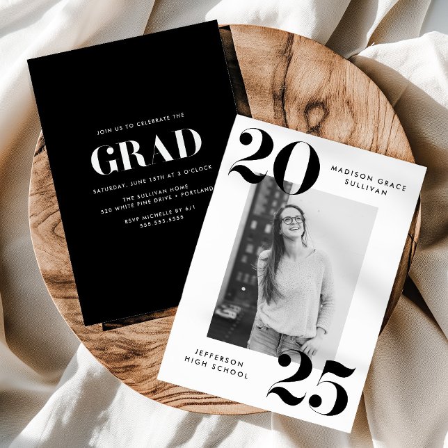 Bold Class of 2025 Black Photo Graduation Party Invitation (Creator Uploaded)